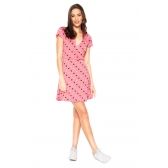 Vestido Estampado Curto Transpassado - Rosa com Preto
