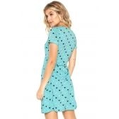 Vestido Estampado Curto Transpassado - Azul Piscina com Preto