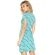 Vestido Estampado Curto Transpassado - Azul Piscina com Preto