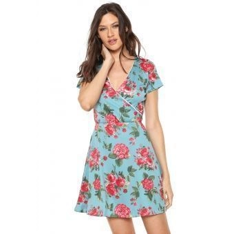 Vestido Estampado Curto Transpassado